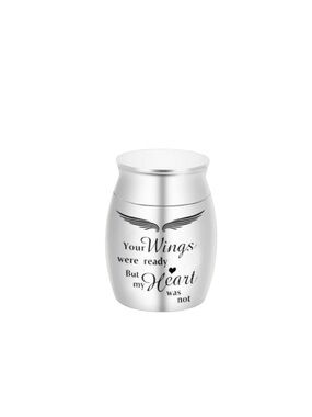 Memorial Cremation Urn Silver theme ‘Your Wings Were Ready But My Heart was Not’